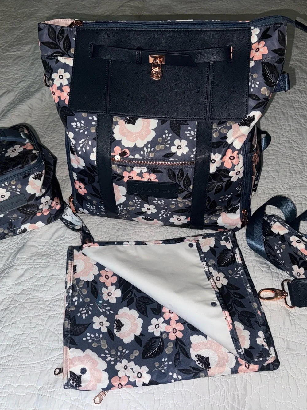 Sarah Wells LE FLORAL - MARIE Pumping Bag w/ matching wet/dry bag and cooler bag